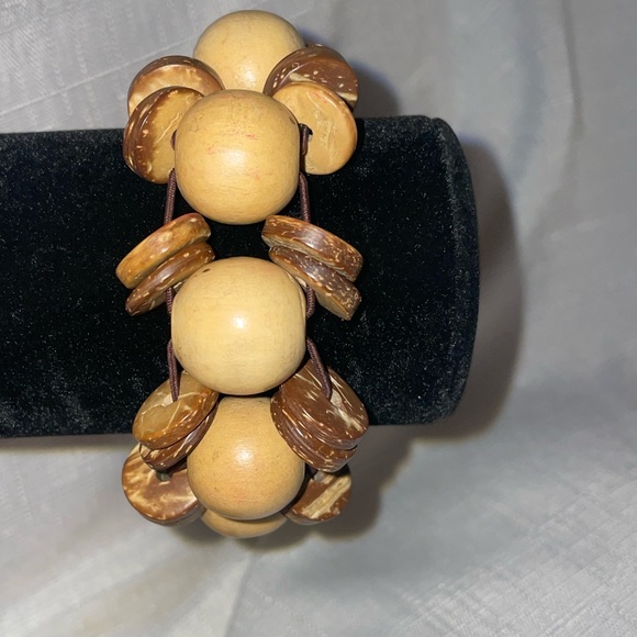 Handcrafted Wooden Beaded Cuff Bracelet - Picture 2 of 4